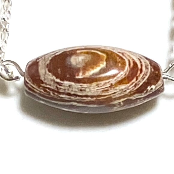 2/$20,Convoluted Jasper Necklace, Genuine Gemstone Bar Pendant & Stainless Chain - Picture 6 of 13